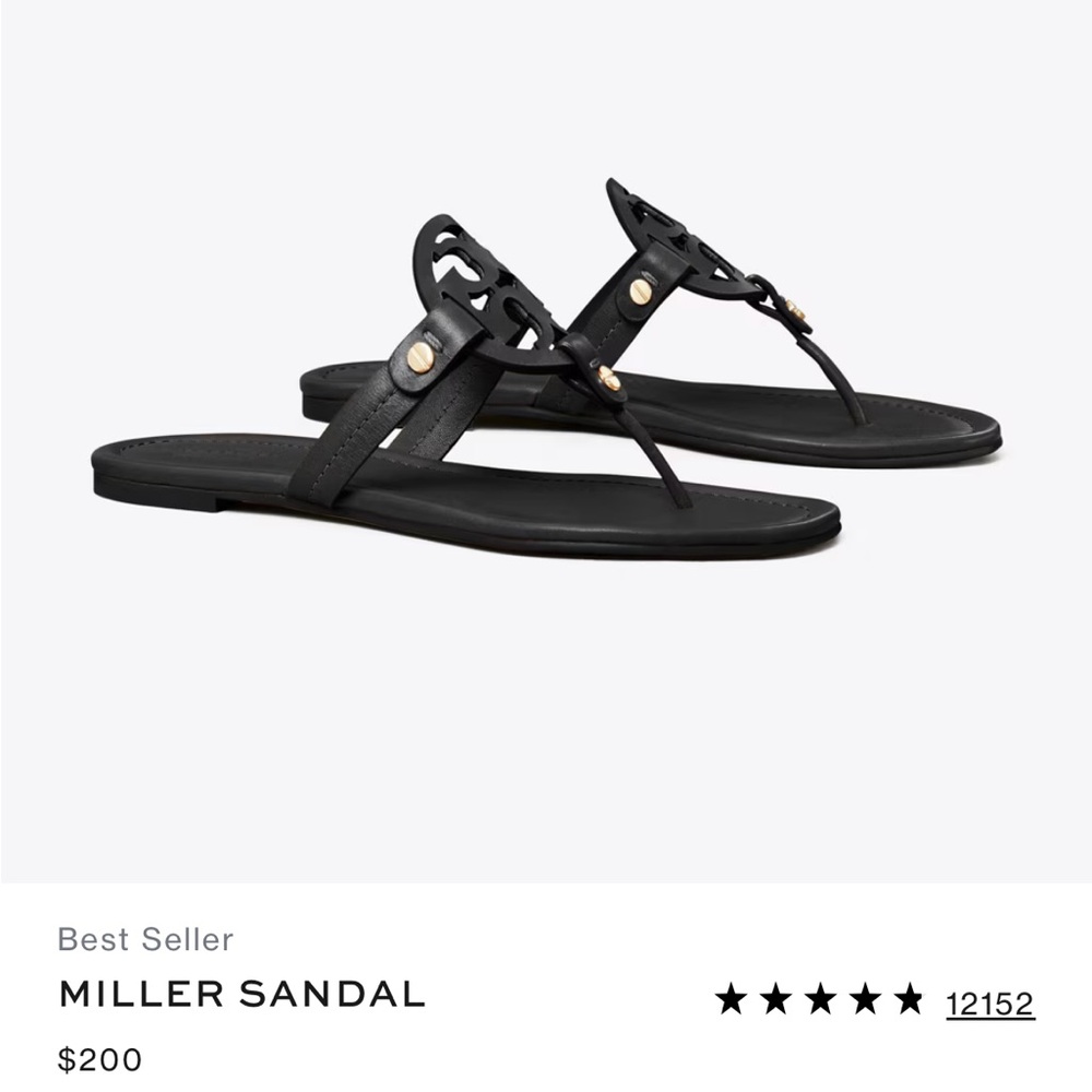 Tory Burch Miller Sandals Black Leather Size 7